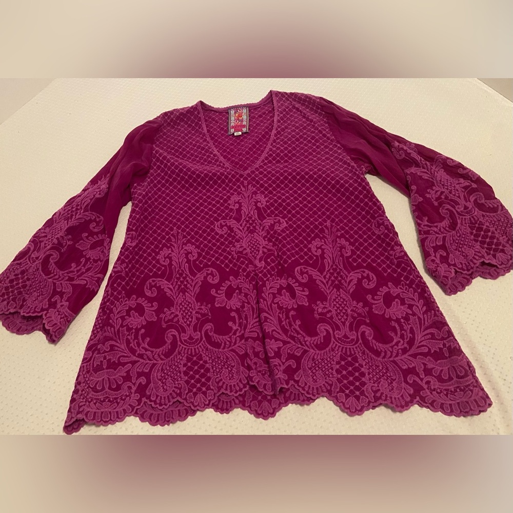 Johnny Was Embroidered Plum Purple Blouse, XS